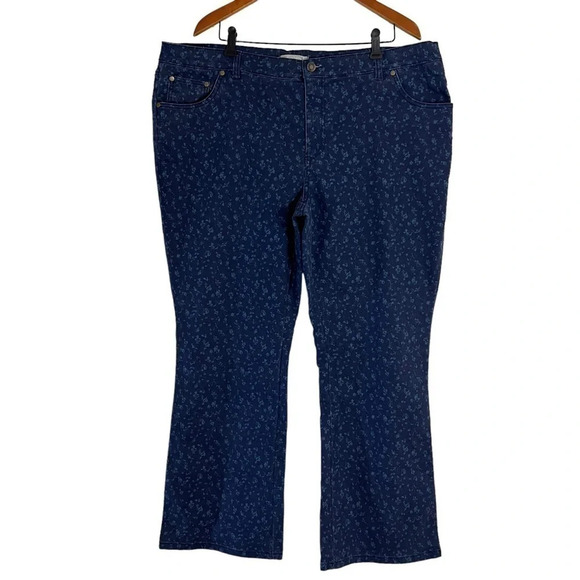 Woman Within Blue Floral Pattern Jeans Stretch Denim Plus 20W Pockets Casual - Picture 1 of 7